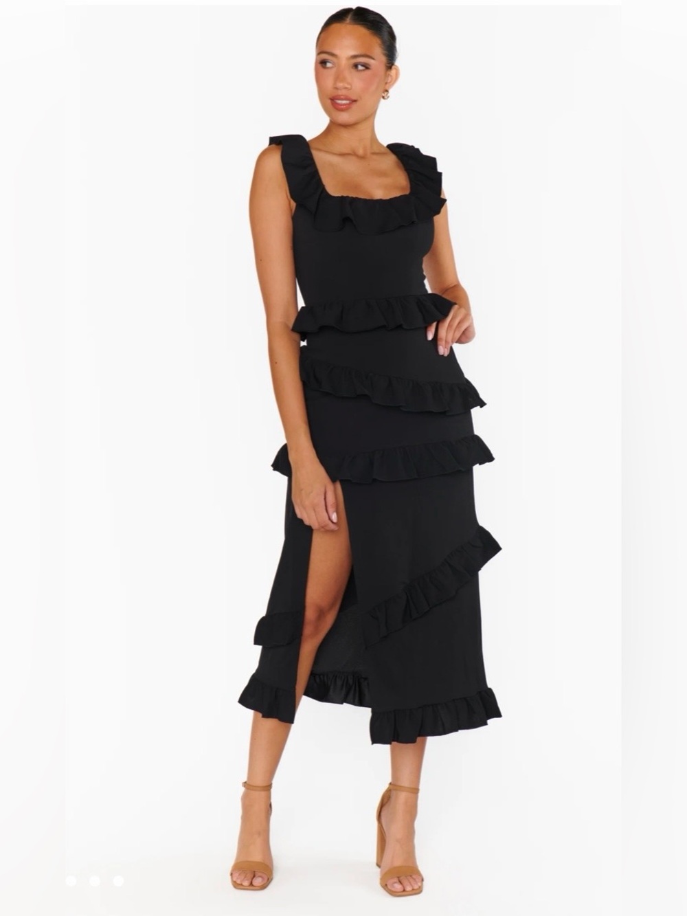 NWT Show Me Your MuMu Weddings Greta Black Ruffle Midi Dress
